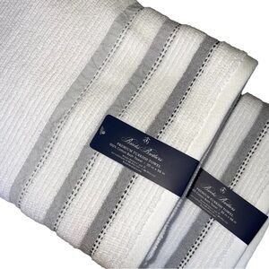 Brooks Brothers Premium Turkish Bath towels set of 2 White gray stripes NWT